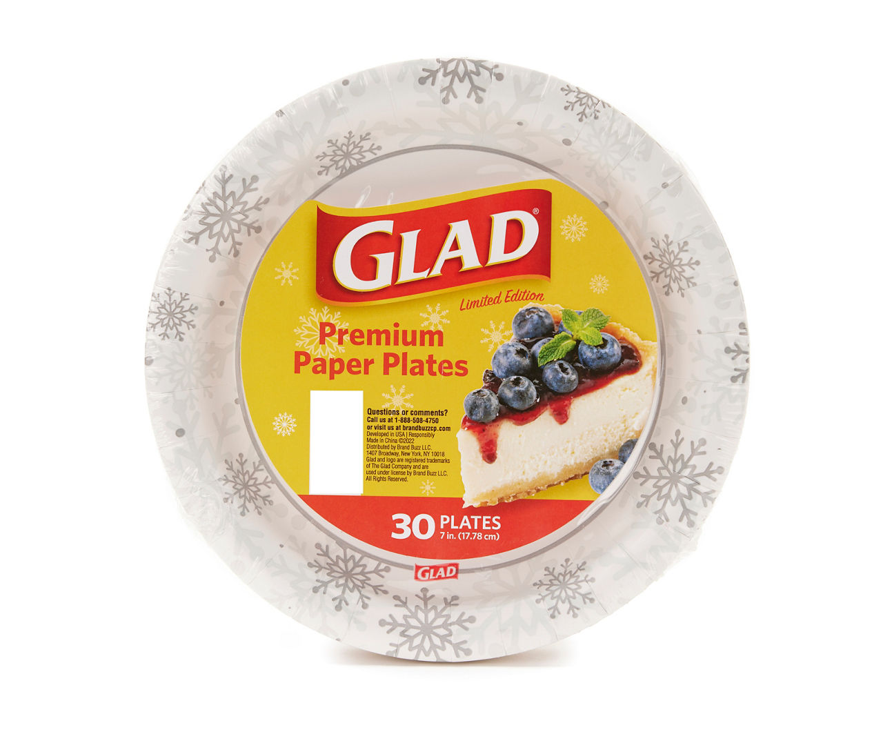 Glad White & Gray Snowflake Pattern 10 Premium Paper Plates, 20