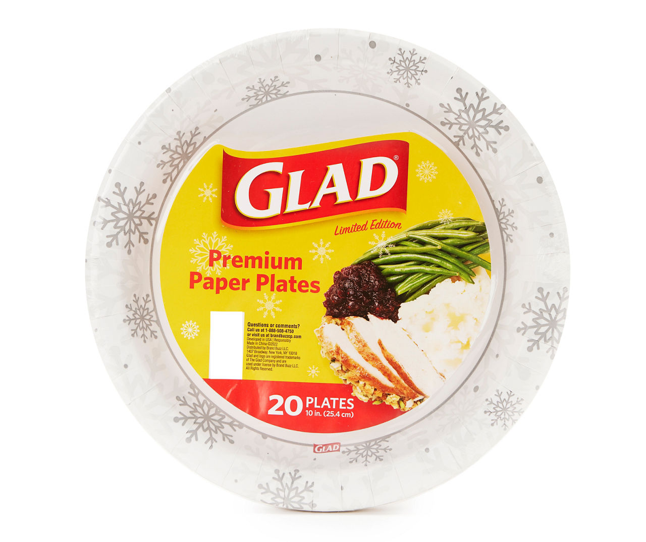 Glad White & Gray Snowflake Pattern 10 Premium Paper Plates, 20-Count