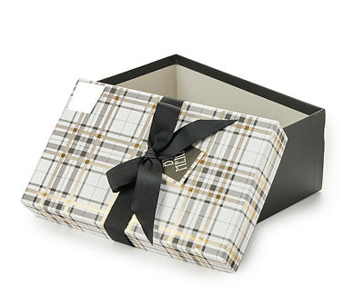 Gray Plaid Gift Box with Bow, (9.5