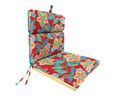 Clyde Fire Red Floral & Stripe Reversible Outdoor Chair Cushion