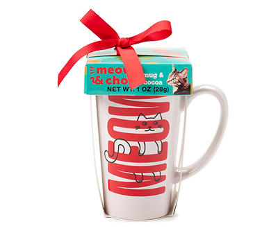 "Meow" Cat Mug & Hot Cocoa Set