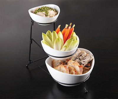 Gracious Dining 3-Piece Ceramic Bowl Set with Metal Rack