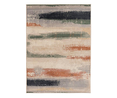 Hadlee Sand, Coral & Green Abstract Area Rug, (8' x 10')