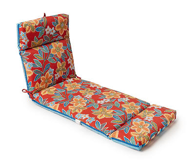 Clyde Fire Red Floral & Stripe Reversible Outdoor Chaise Lounge Cushions, 2-Pack