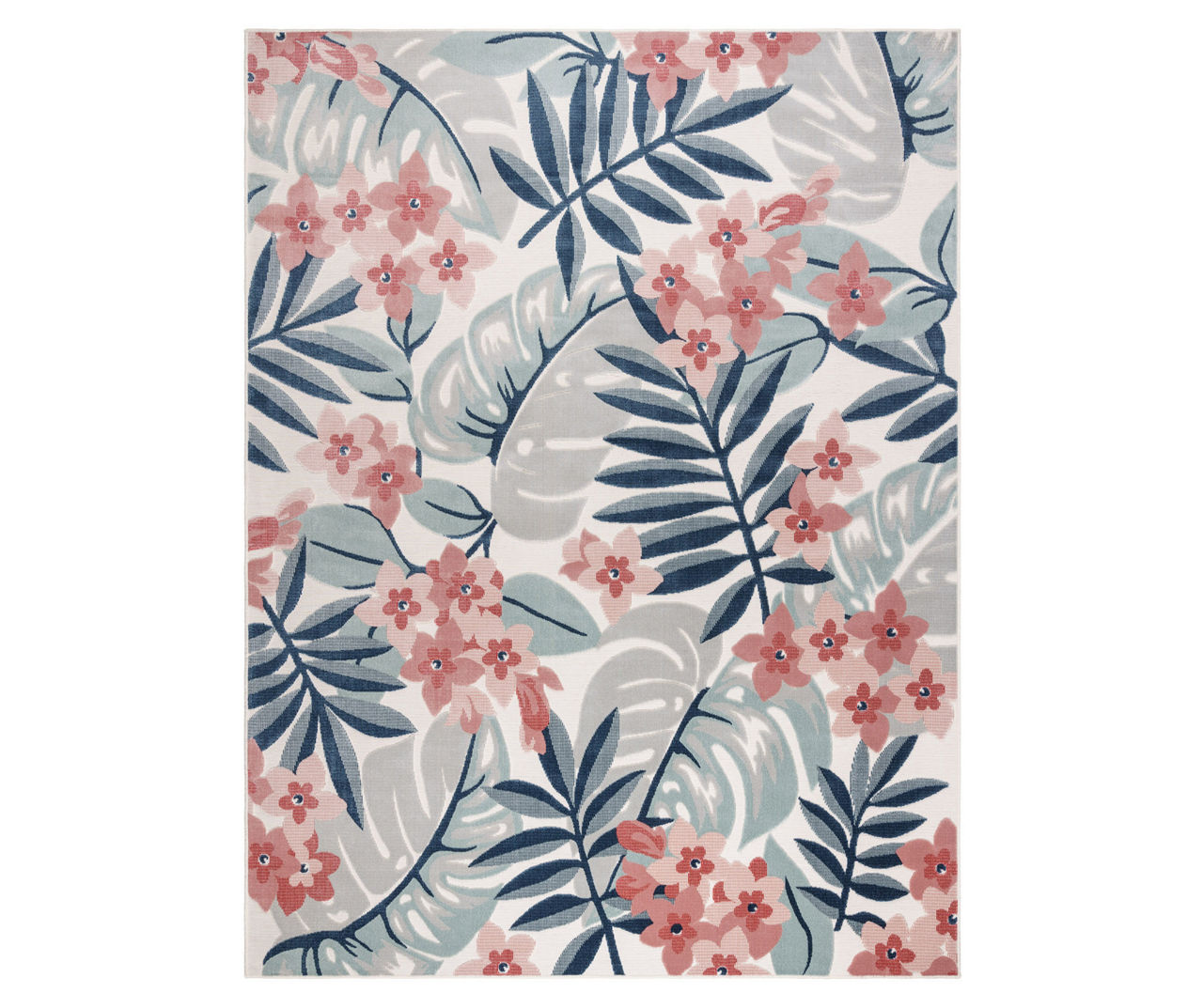 Nauru Blue & Pink Floral Outdoor Area Rug, (6' x 9')