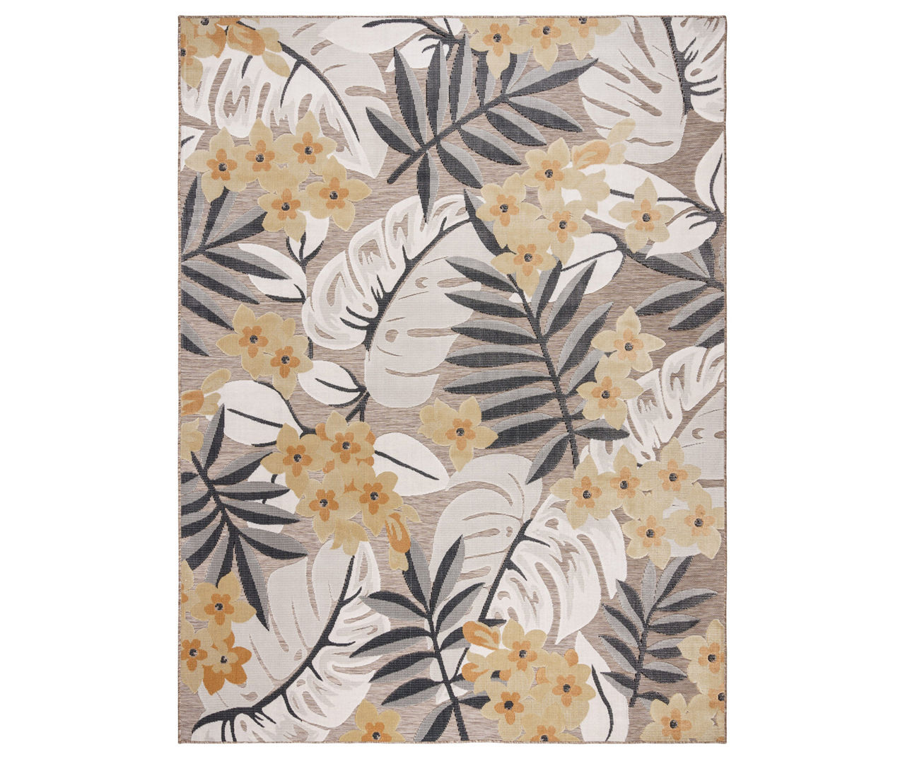 Palau Gray & Orange Floral Outdoor Area Rug, (6' x 9')