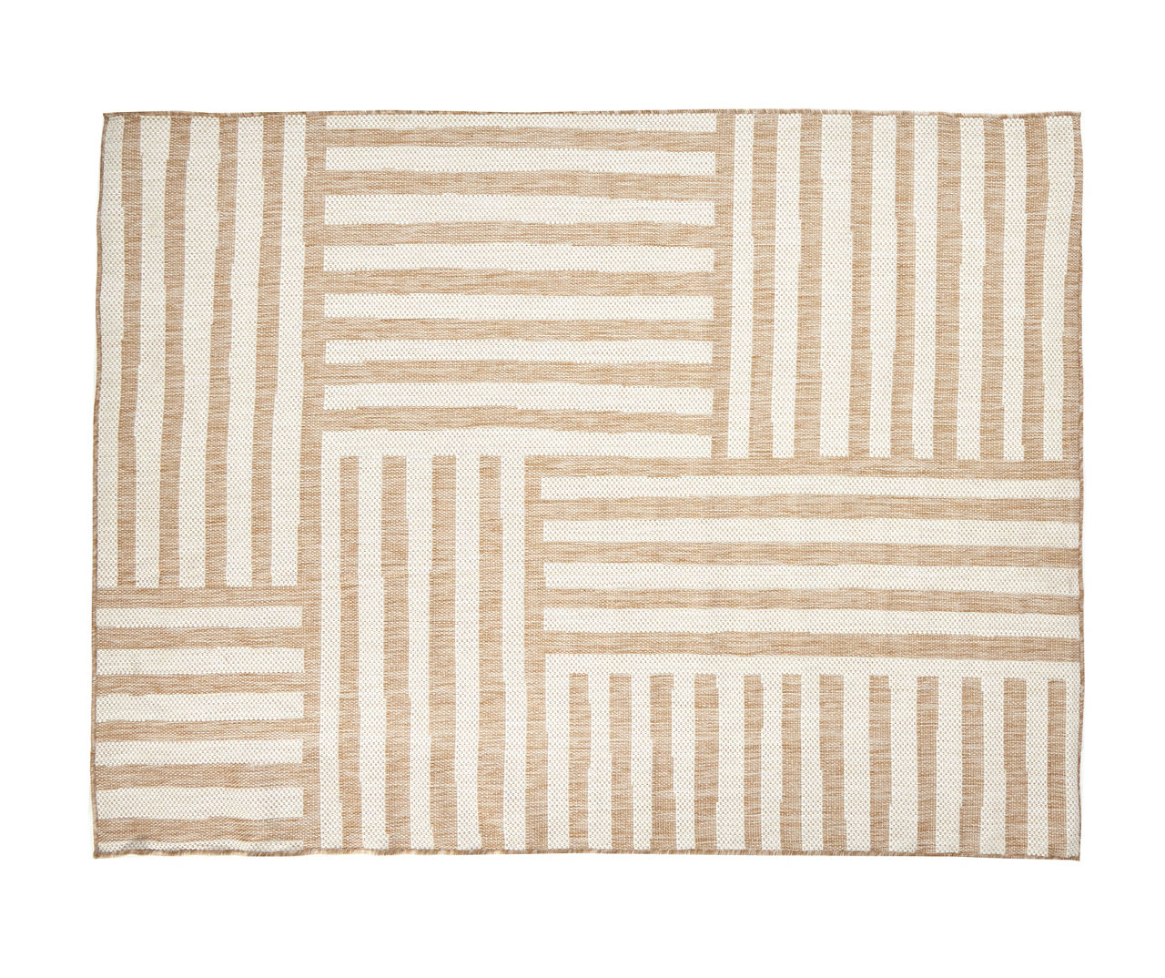 Cream & Tan Stripe Crosshatch Outdoor Area Rug, (6' x 9')