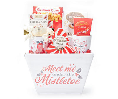 "Meet Me Under the Mistletoe" White Wood Gift Basket Set