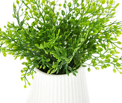 Artificial Greenery in White Ribbed Ceramic Pot