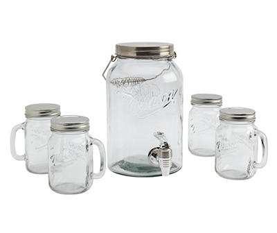 Mason Jar 5-Piece Beverage Dispenser Drinkware Set