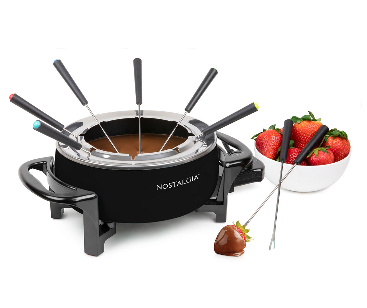 Nostalgia 12-Cup Electric Fondue Pot Set for Cheese & Chocolate - 8  Color-Coded Forks, Adjustable Temperature Control - Stylish Serving for  Hors