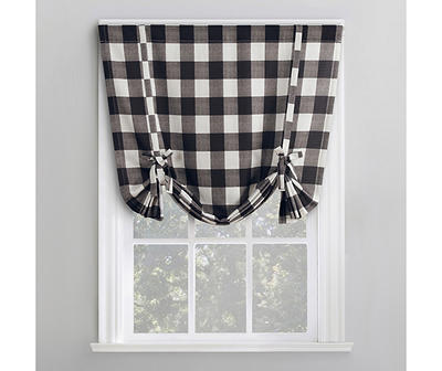 Bryce Charcoal & White Buffalo Check Rod Pocket Tie-Up Curtain Panel, (63