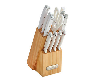 White 12-Piece Wood Block Cutlery Set
