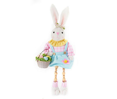 Blue Jumper Bunny with Egg Basket Plush Shelf Sitter
