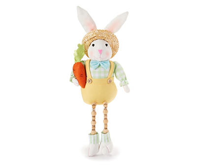 Straw Hat Bunny Holding Carrot Plush Shelf Sitter