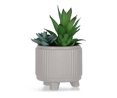 Artificial Succulent Arrangement in Gray Ribbed Footed Pot
