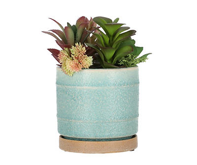 Artificial Succulent Arrangement in Blue 2-Tone Ceramic Pot