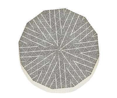 7.5' Black & White Geometric Fringe-Trim Patio Umbrella