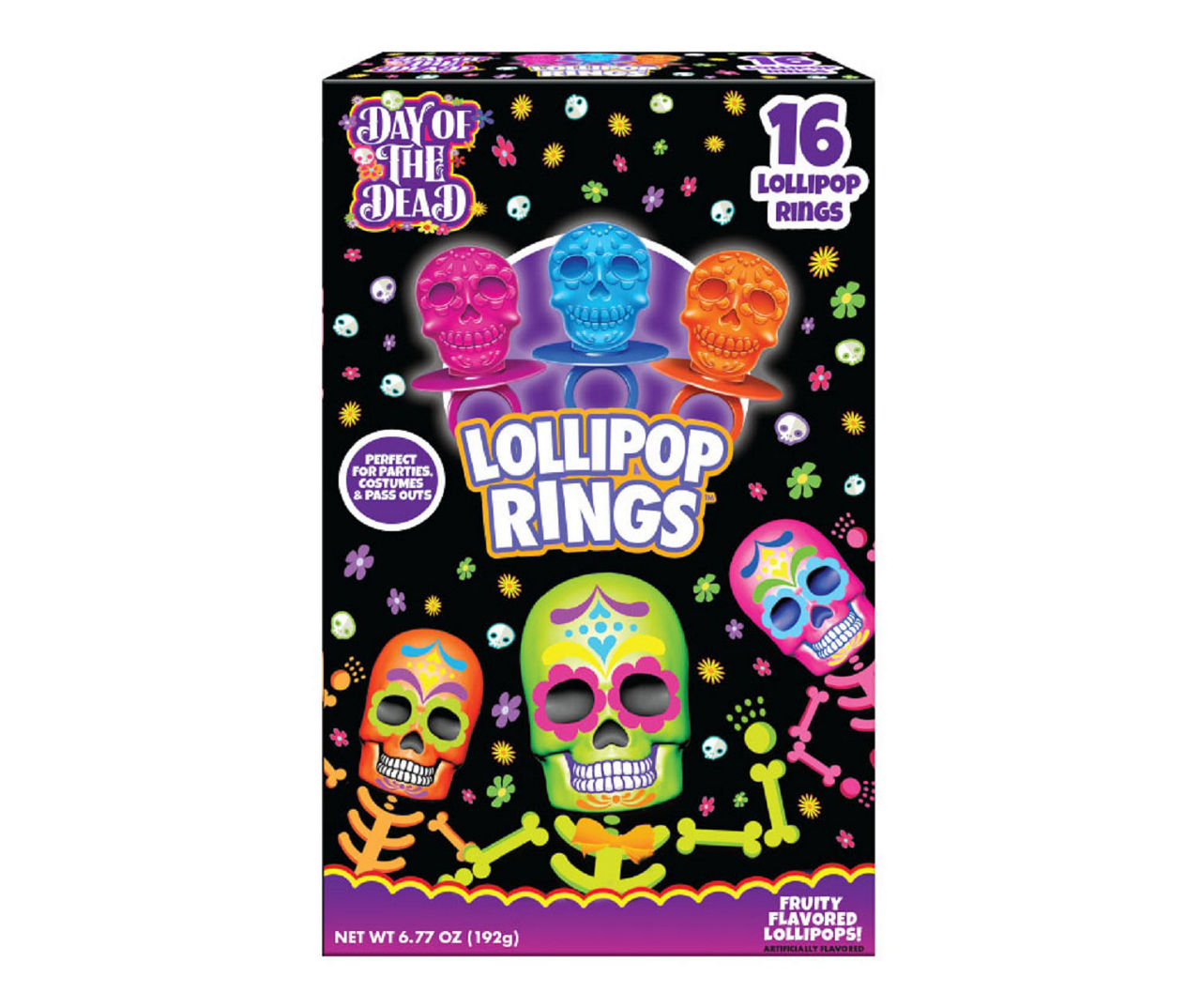 Day of the Dead Lollipop Rings, 16-Pack