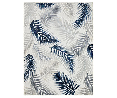 Chico Blue & White Palm Leaf Outdoor Area Rug, (5' x 7')