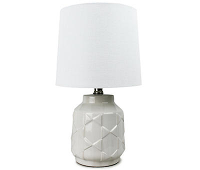 Ivory Geometric Embossed Ceramic Table Lamp With Bulb