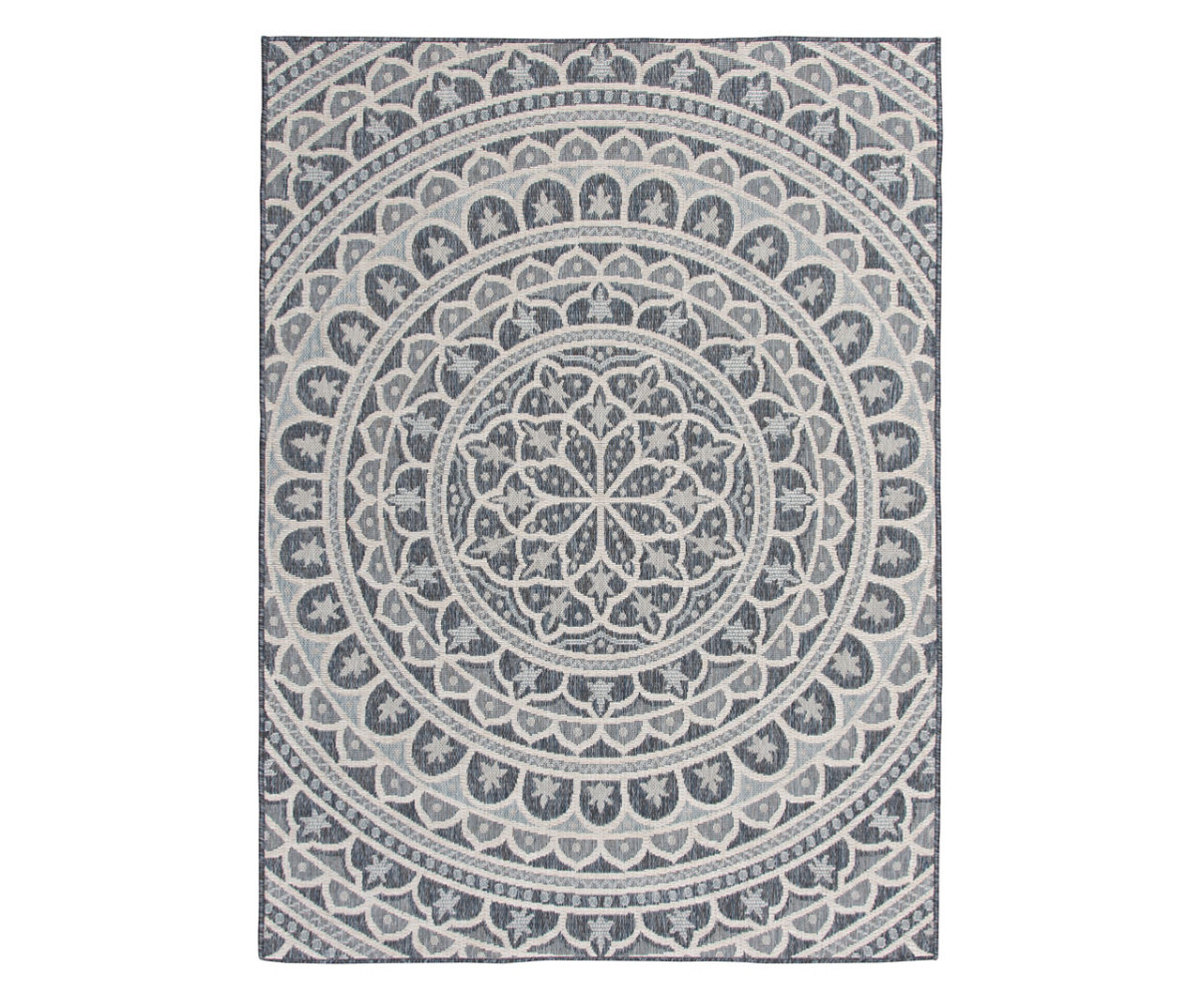 Brenton Lagoon Blue & Vanilla Medallion Outdoor Area Rug, (6' x 9')