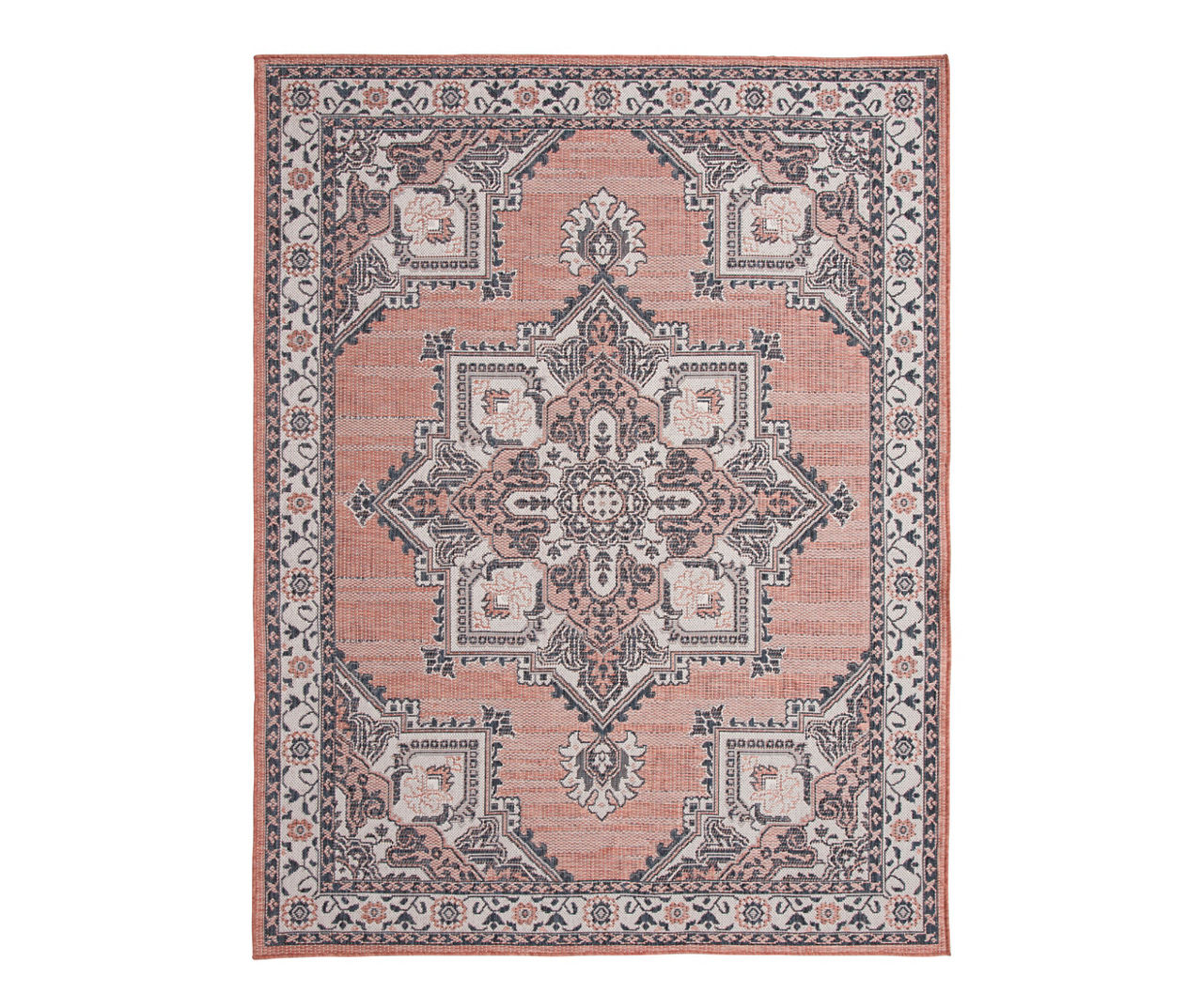 Braiden Orange & Navy Floral Medallion Outdoor Area Rug, (6' x 9')