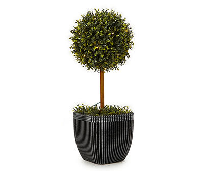 24" LED Ball Topiary in Plastic Ribbed Pot