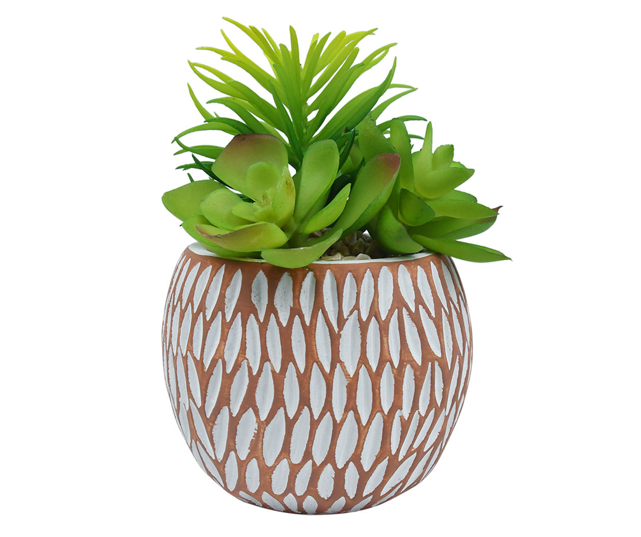 Real Living Artificial Succulent in Carved Cement Pot | Big Lots