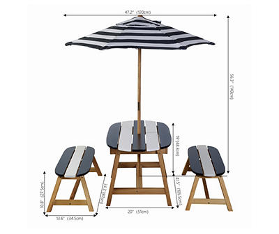Kids Navy & Blue Surfboard 4-Piece Patio Table & Umbrella Set