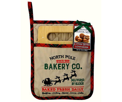 "North Pole Bakery Co" Potholder, Cutting Board & Cinnamon Muffin Mix Set