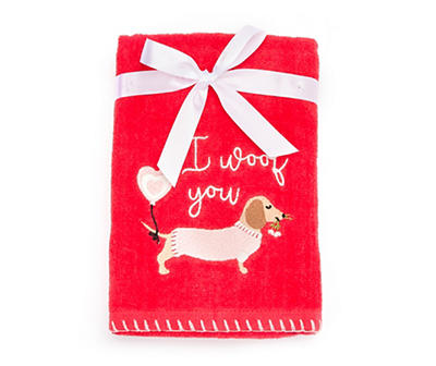"I Woof You" Red Dog 2-Piece Embroidered Hand Towel Set