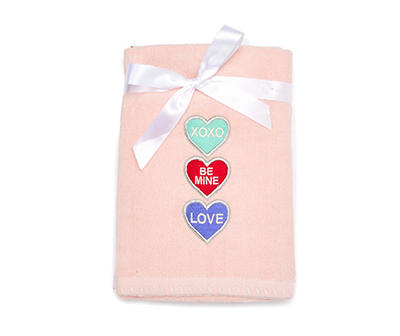 Pink & White Candy Hearts 2-Piece Embroidered Hand Towel Set