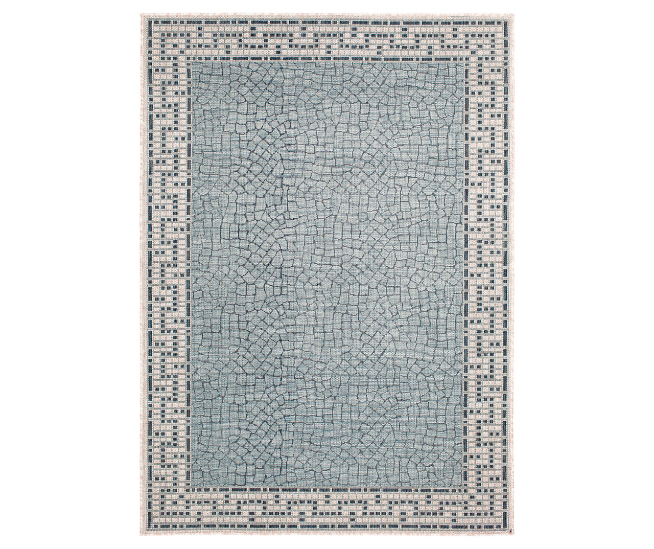 Greek Key Tidepool & Vanilla Tile Print Outdoor Area Rug, (6' x 9')