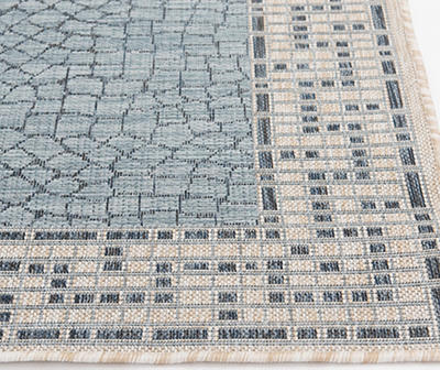 Greek Key Tidepool & Vanilla Tile Print Outdoor Area Rug, (6' x 9')