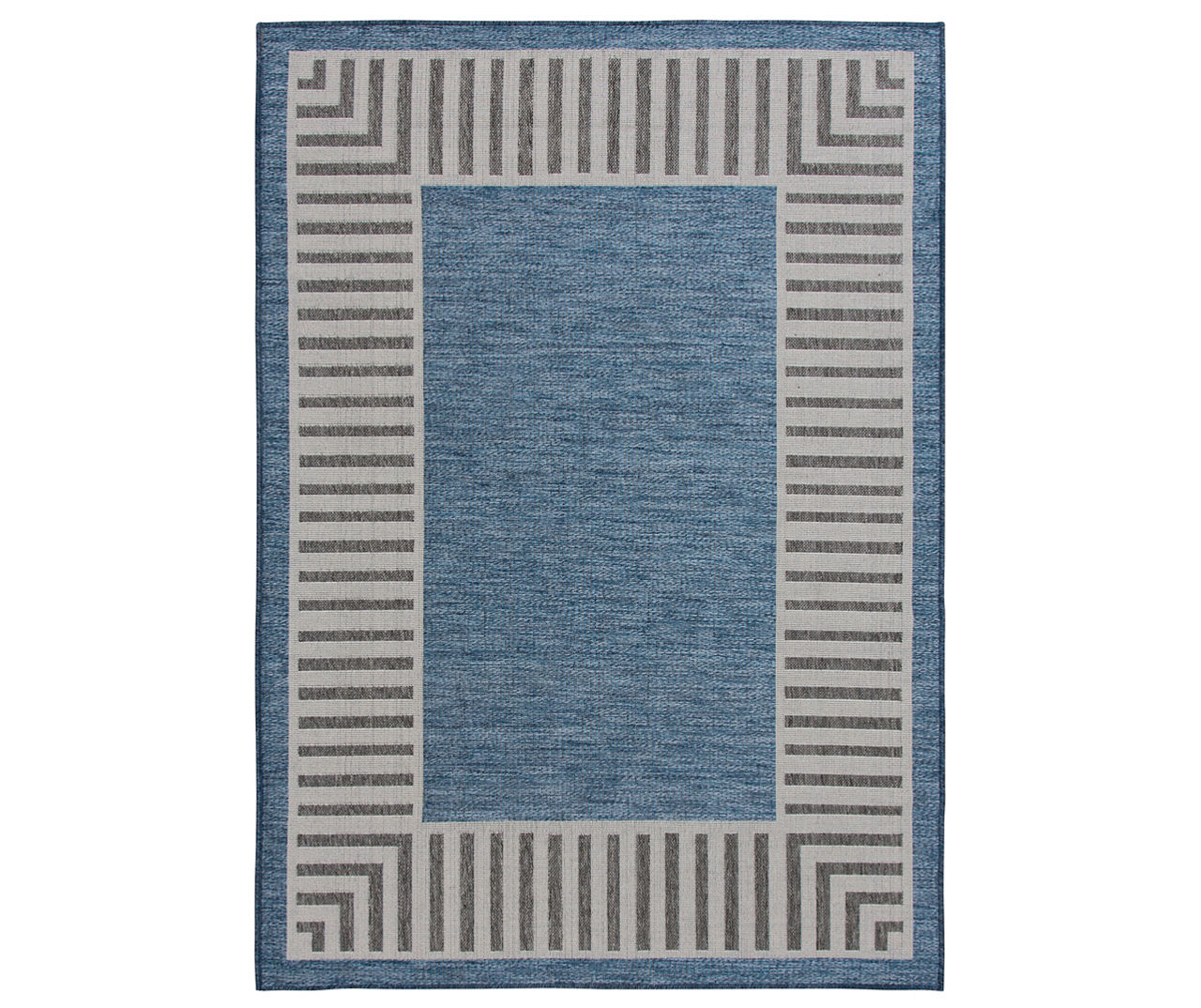 Yorktown Cobalt Blue & Ecru Stripe-Border Outdoor Area Rug, (6' x 9')