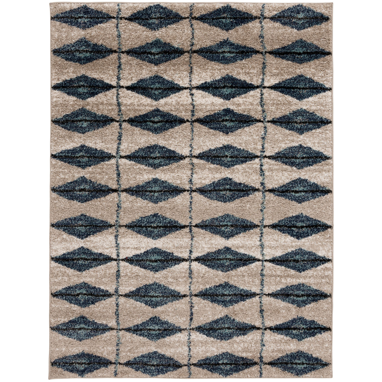 Kiara White Sand & Navy Diamond Pattern Area Rug, (8' x 10') Big Lots