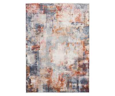 Leila Blue & Rust Abstract Area Rug, (5' x 7')