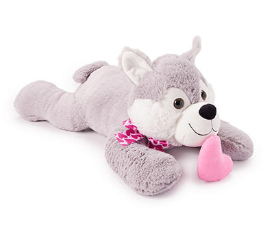Gray Lying Puppy Valentine Plush