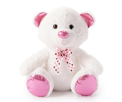 White & Pink Sitting Bear Valentine Plush