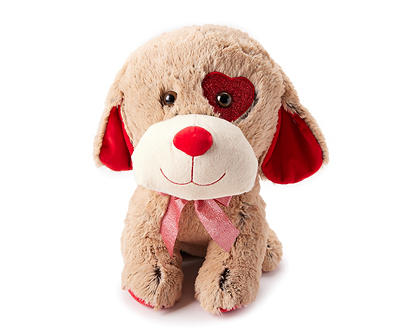 Cream & Pink Sitting Puppy Valentine Plush