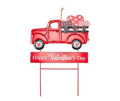 "Happy Valentine's Day" Red Truck & Hearts Yard Stake