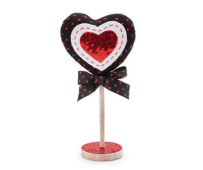 Red Polka Dot & Sequin Heart Stand Tabletop Decor