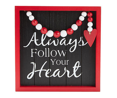 "Follow Your Heart" Bead Garland Framed Tabletop Plaque