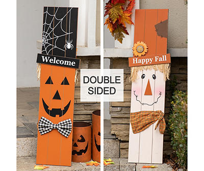Pumpkin & Scarecrow Double Sided Leaner Decor