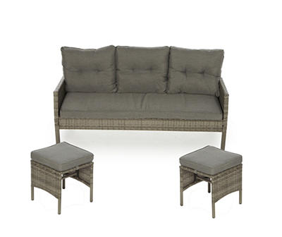 Valencia Wicker Cushioned Patio Sofa & Ottoman Set