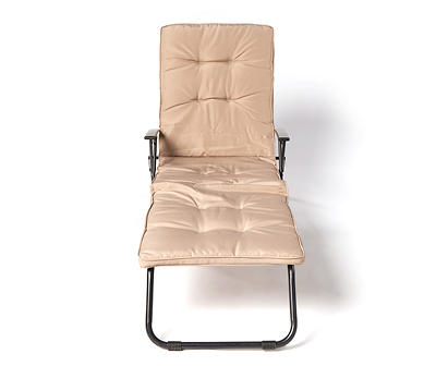 Tan Padded Outdoor Folding Chaise Lounge