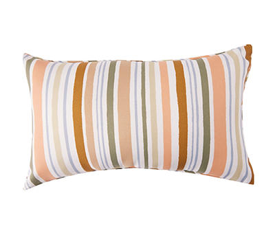 Tan & White Stripe Outdoor Lumbar Throw Pillow