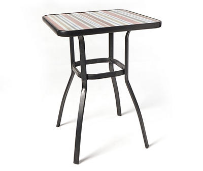Dempsey Earth-Tone Stripe Tempered Glass High Dining Bistro Table