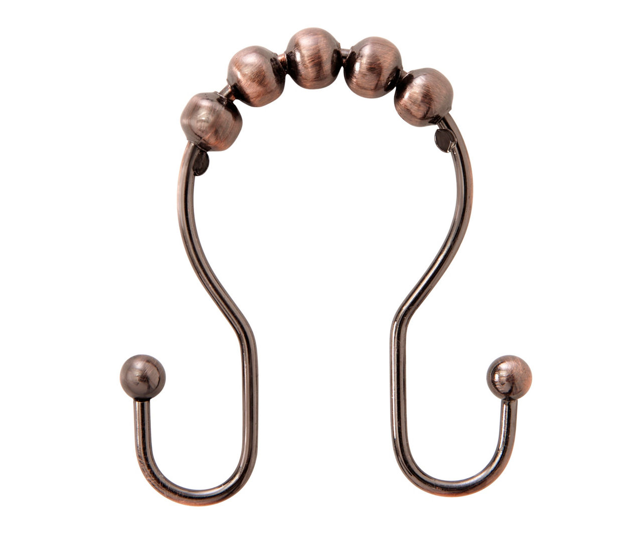 Oil-Rubbed Bronze Beaded Roller Shower Curtain Double Hooks, 12-Pack